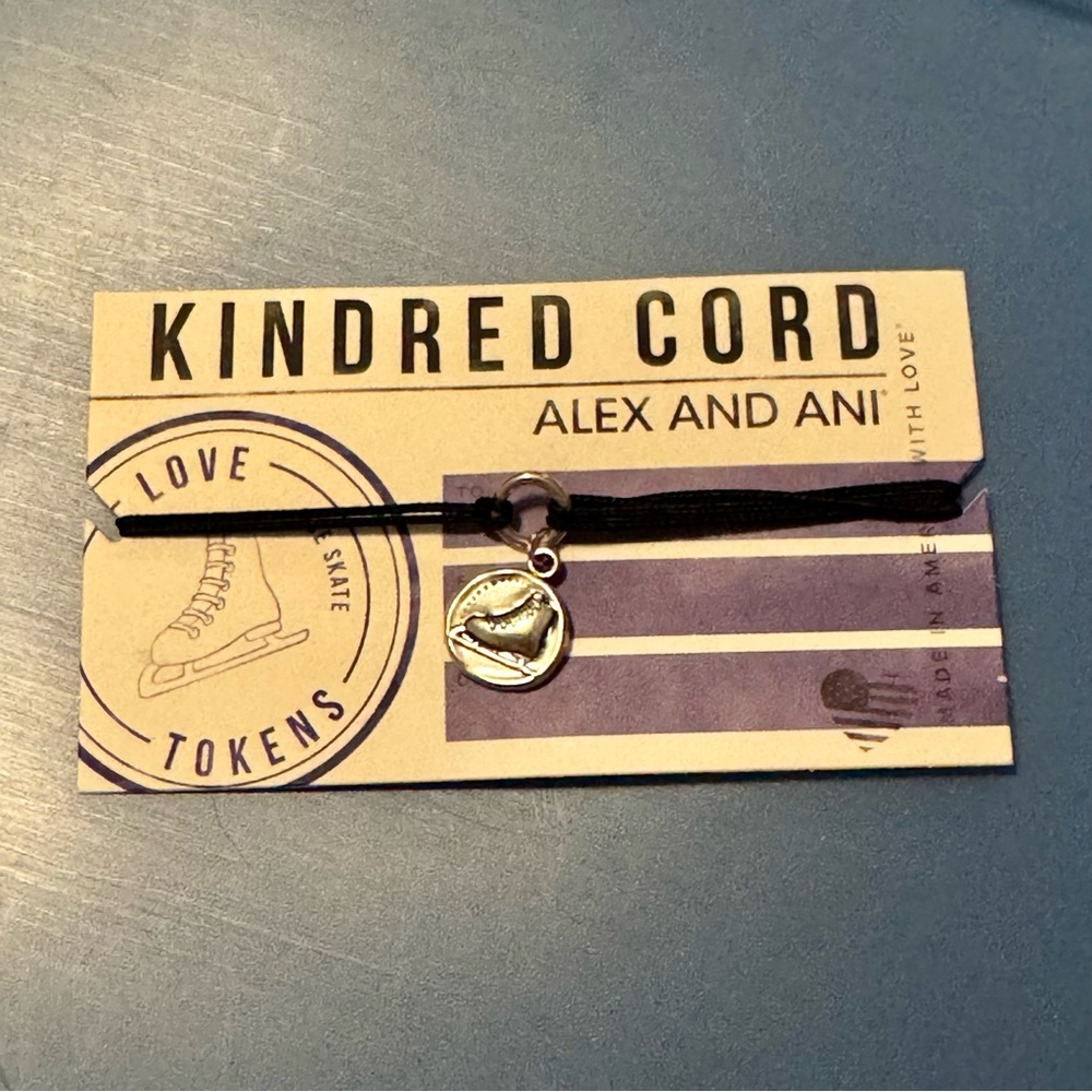 Alex and Ani Black Cord Bracelet with Sterling Silver Ice Skate ⛸️ Charm